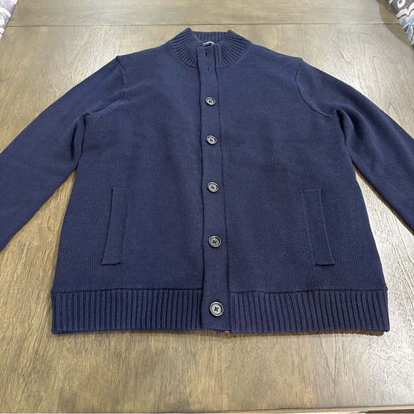 Like New Charles Tyrwhitt Navy Blue 100% Merino Wool Button Front